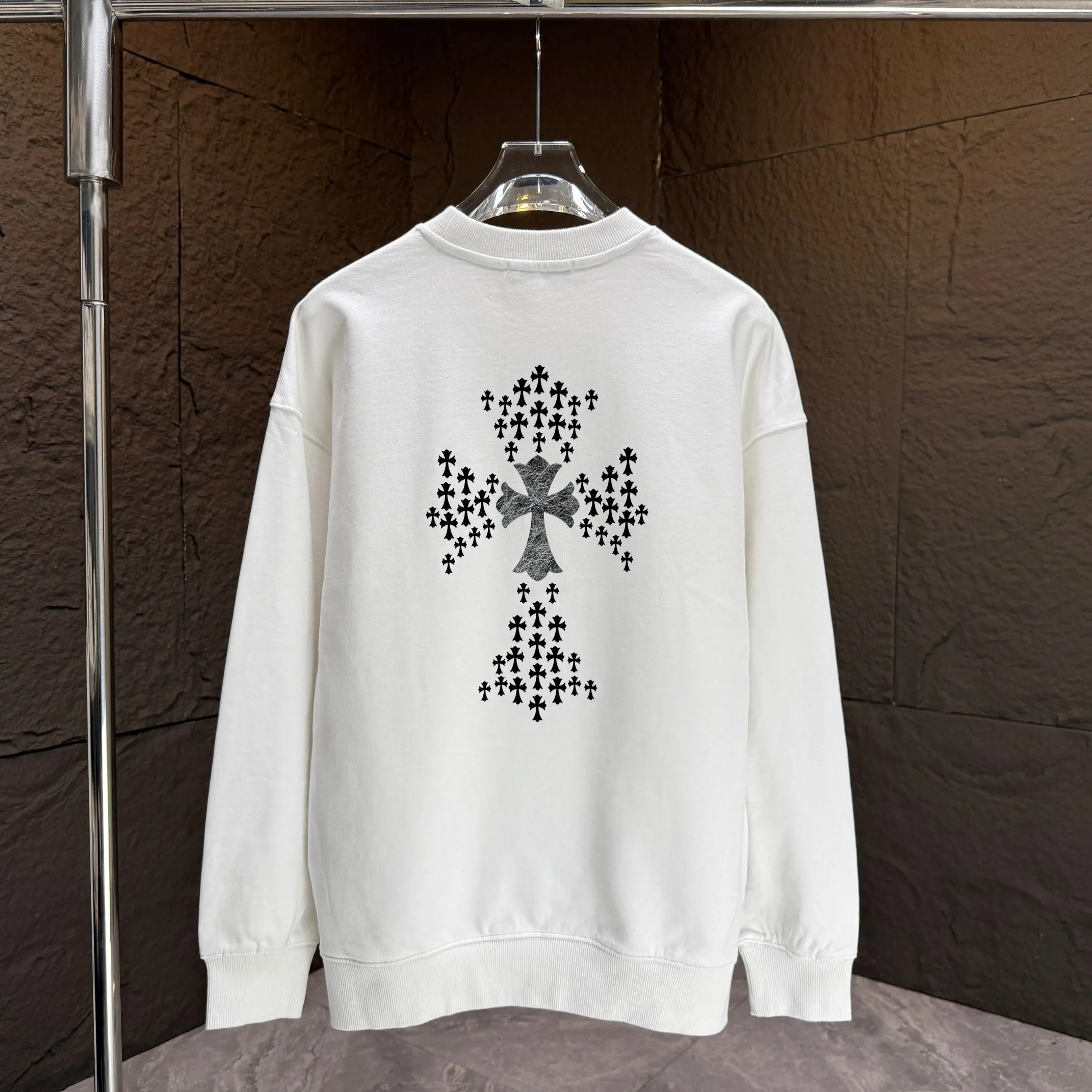 🅿️250 CH* Croixin* 2025 autumn and winter new round neck sweatshirt 400g terry cotton Sanskrit horseshoe logo flocking➕silver wire Color: Black White Gray Purple Size: S M L XL XXL